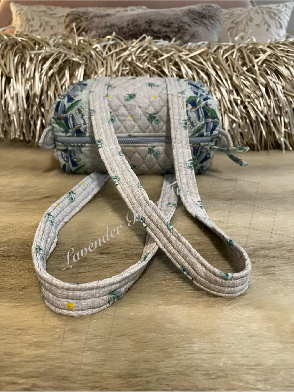 Vintage VERA BRADLEY Watercolor 1st Generation 100 Duffle Pastel Blue Green USA - Picture 9 of 14
